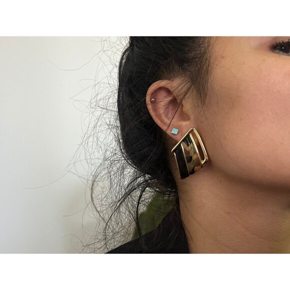 vtg 80s 90s pierced statement‎ earrings geometric colorful resin minimalist glam - Picture 3 of 5